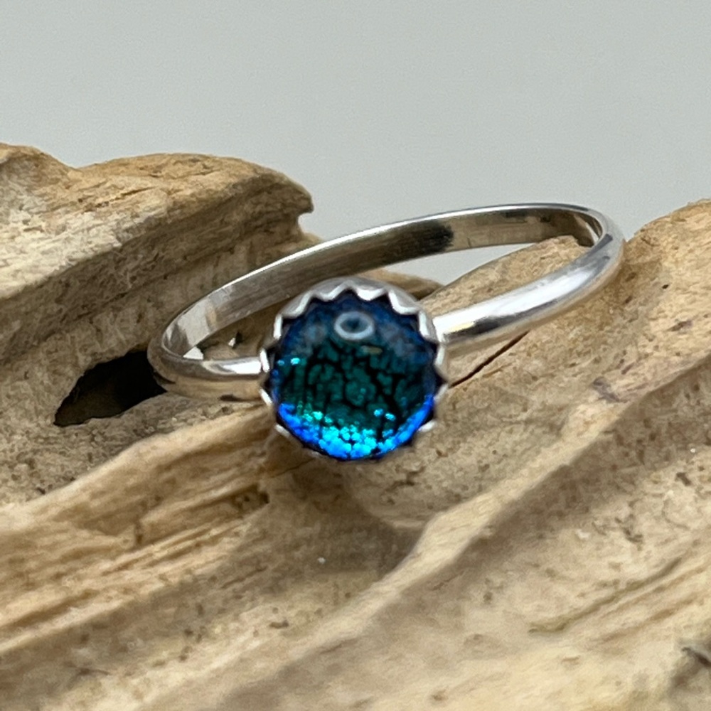 Vibrant Blue Dichroic and Sterling Silver Ring
